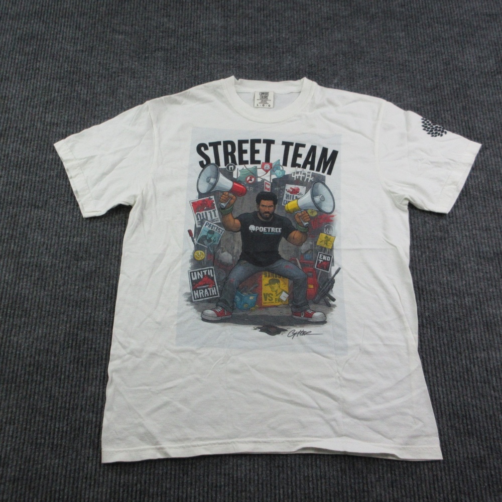 Street Team Shirt Mens L White Crew Neck Heavyweight Comfort Colors Graphic Tee